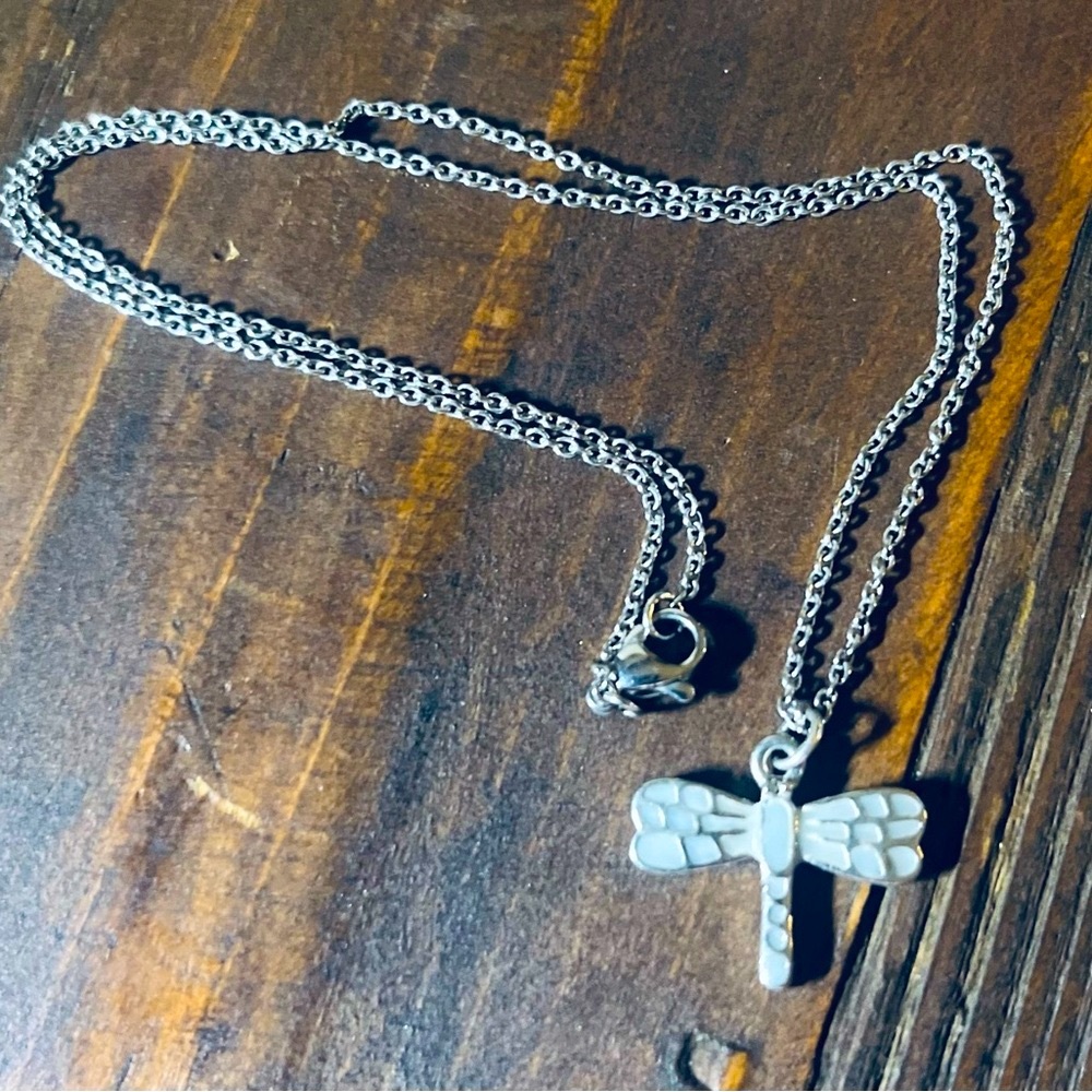 Dragonfly Tiny Vintage Detailed, Silver & Light Blue Charm on Delicate Chain